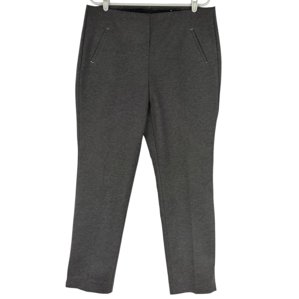 Chicos Women's Pull-on Elastic Waist Faux Pockets Pin Print Black/Gray Pants 14R